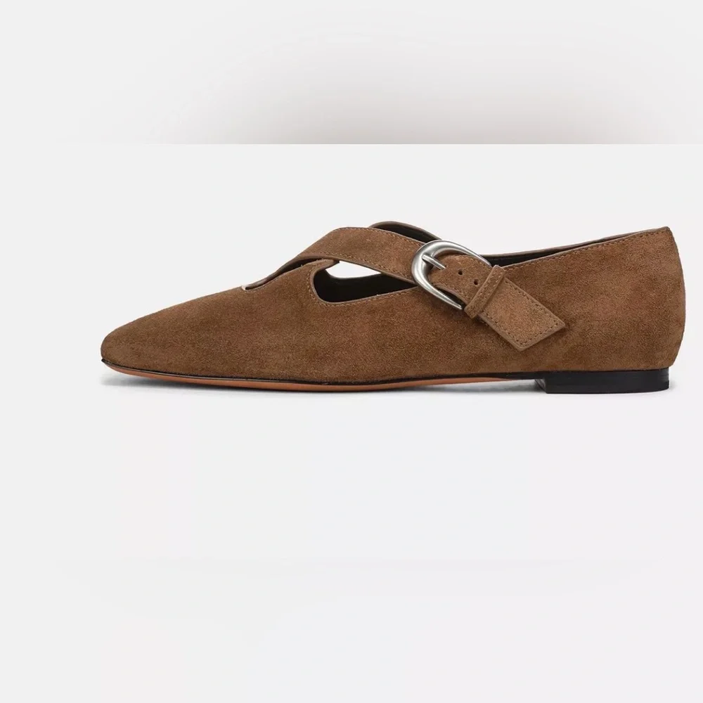 Vince Brown Cici Suede Luxury Women's Crisscross‎ Ballerina Flats